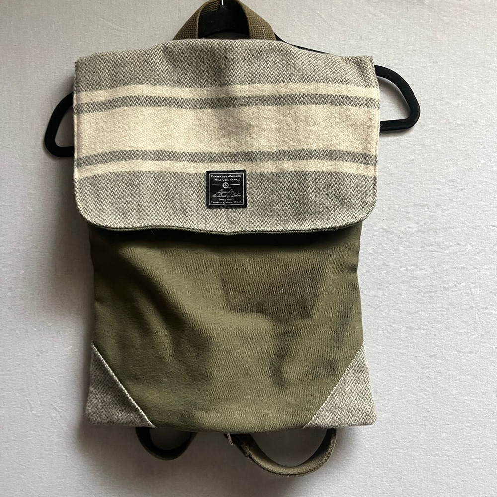 Vintage Faribault Woolen Mill Company Tote Bag Backpack Green Gray Beige Wool